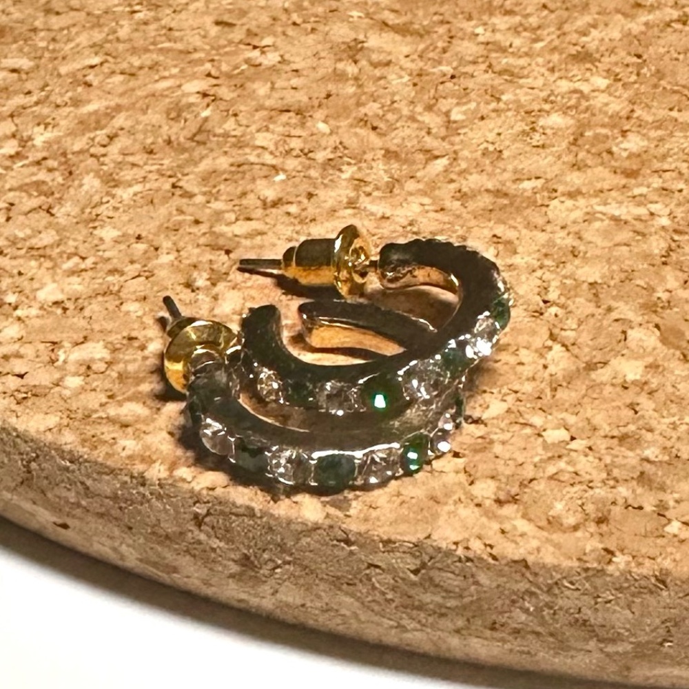 Sparkling Green and Silver Hoop Christmas Earrings